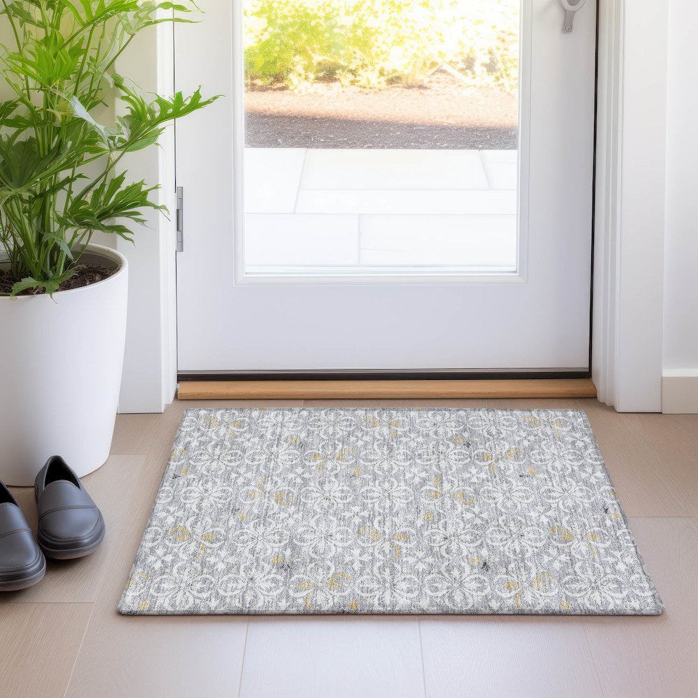 Premium Machine Washable Mayfield AMF930 Gray 1'8" x 2'6" Rug. Picture 5