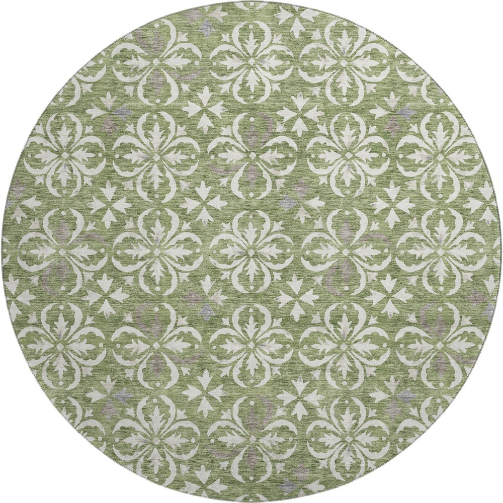 Premium Machine Washable Mayfield AMF930 Green 8' x 8' Round Rug. Picture 1