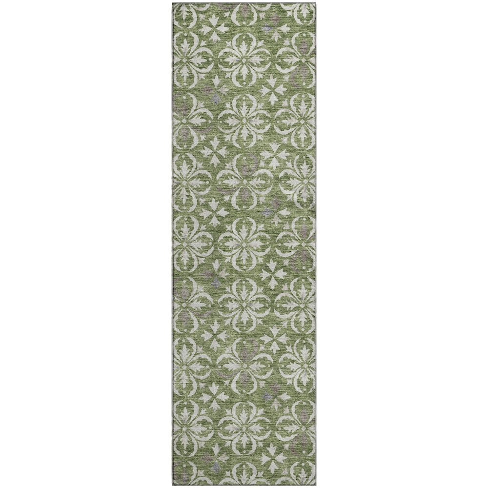 Premium Machine Washable Mayfield AMF930 Green 2'3" x 7'6" Runner Rug. Picture 1