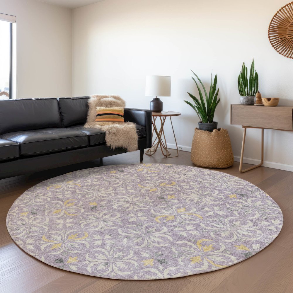 Premium Machine Washable Mayfield AMF930 Lavender 8' x 8' Round Rug. Picture 5
