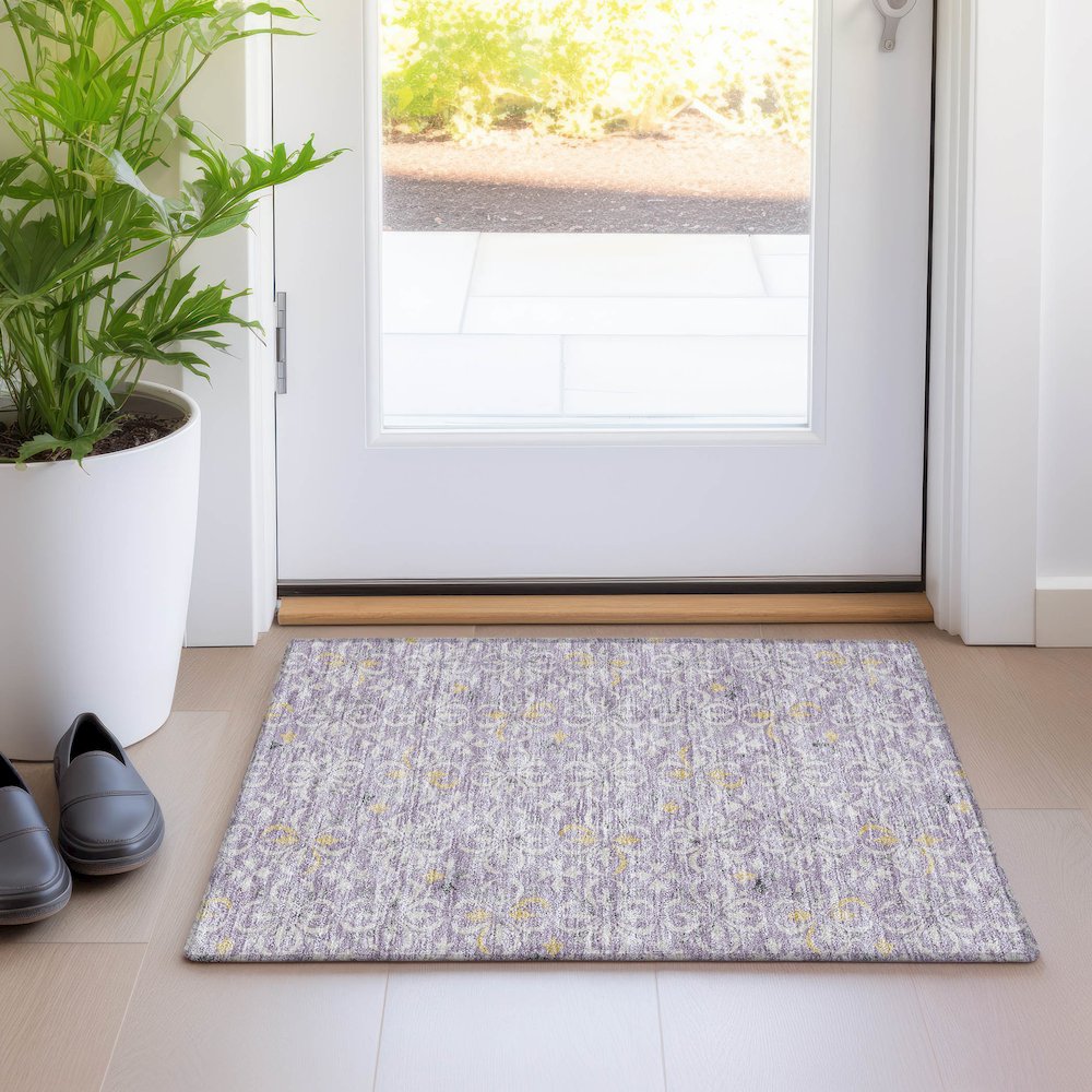 Premium Machine Washable Mayfield AMF930 Lavender 1'8" x 2'6" Rug. Picture 5