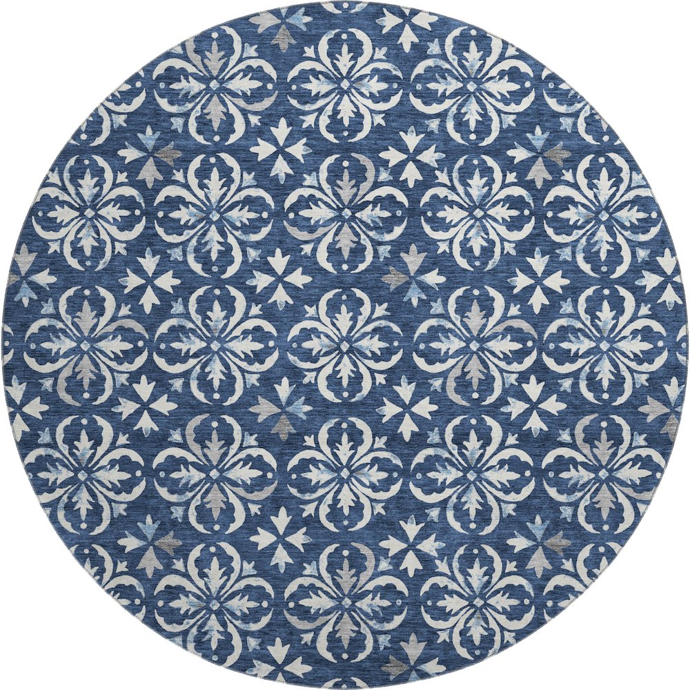 Premium Machine Washable Mayfield AMF930 Navy 8' x 8' Round Rug. Picture 1