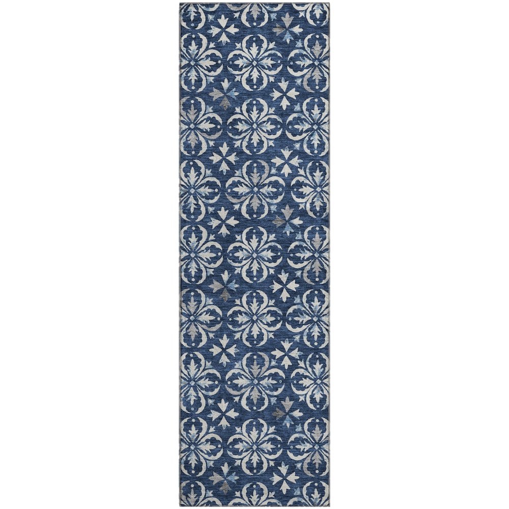 Premium Machine Washable Mayfield AMF930 Navy 2'3" x 7'6" Runner Rug. Picture 1