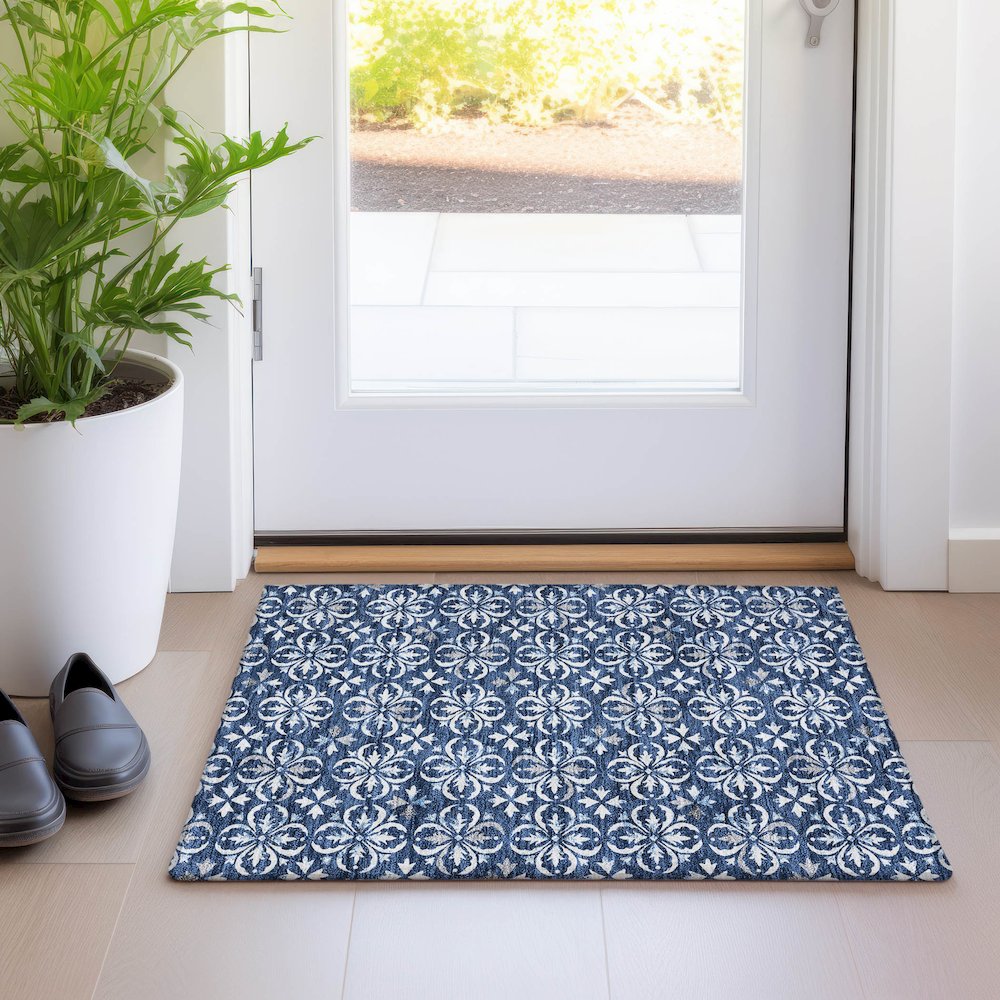 Premium Machine Washable Mayfield AMF930 Navy 1'8" x 2'6" Rug. Picture 5