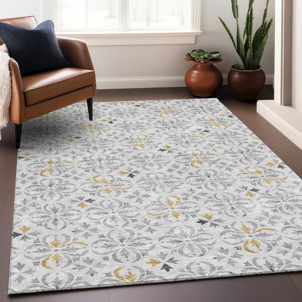 Premium Machine Washable Mayfield AMF930 Silver 2'6" x 3'10" Rug. Picture 5
