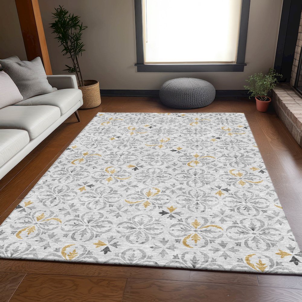 Premium Machine Washable Mayfield AMF930 Silver 2'6" x 3'10" Rug. Picture 6