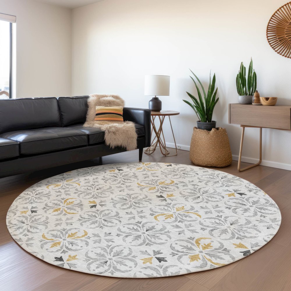Premium Machine Washable Mayfield AMF930 Silver 8' x 8' Round Rug. Picture 5