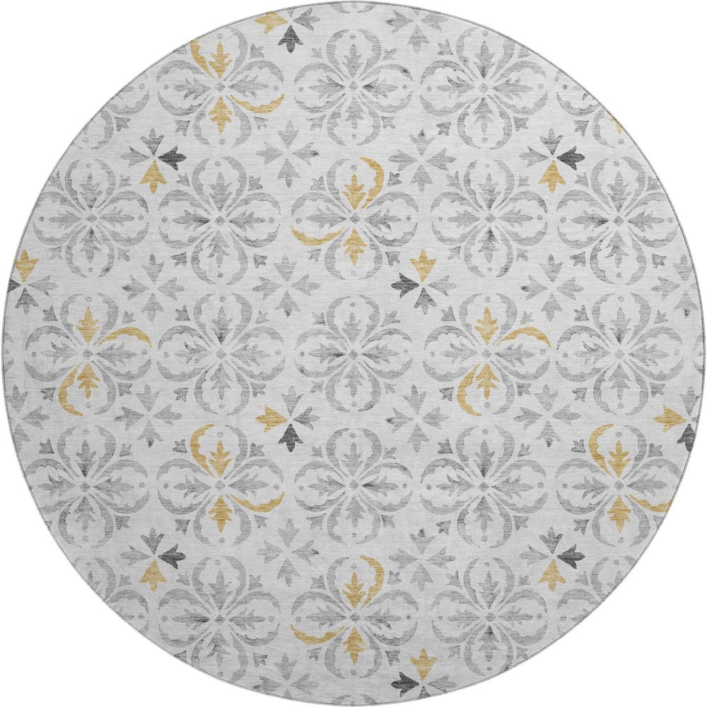 Premium Machine Washable Mayfield AMF930 Silver 8' x 8' Round Rug. Picture 1