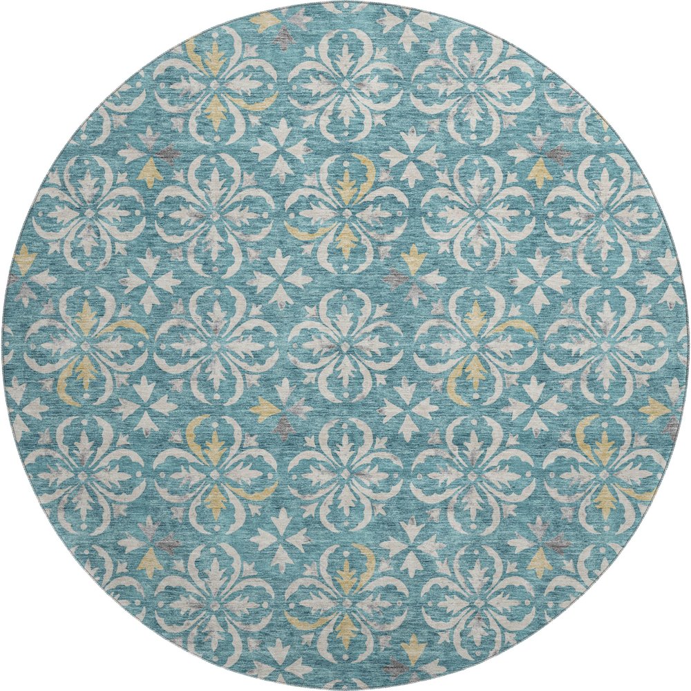 Premium Machine Washable Mayfield AMF930 Teal 8' x 8' Round Rug. Picture 1
