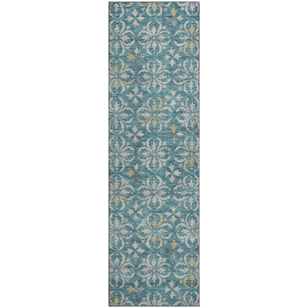 Premium Machine Washable Mayfield AMF930 Teal 2'3" x 7'6" Runner Rug. Picture 1