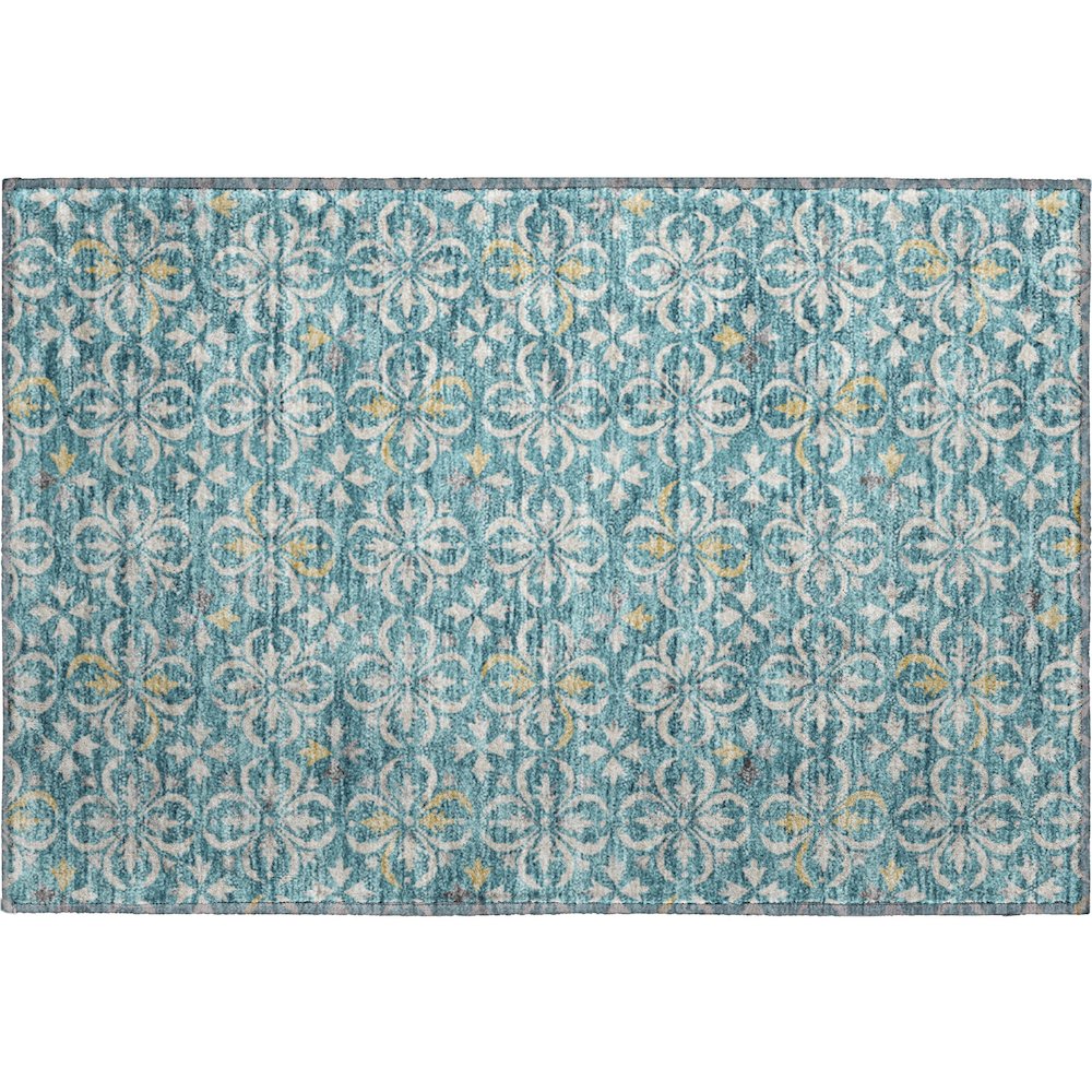 Premium Machine Washable Mayfield AMF930 Teal 1'8" x 2'6" Rug. Picture 1