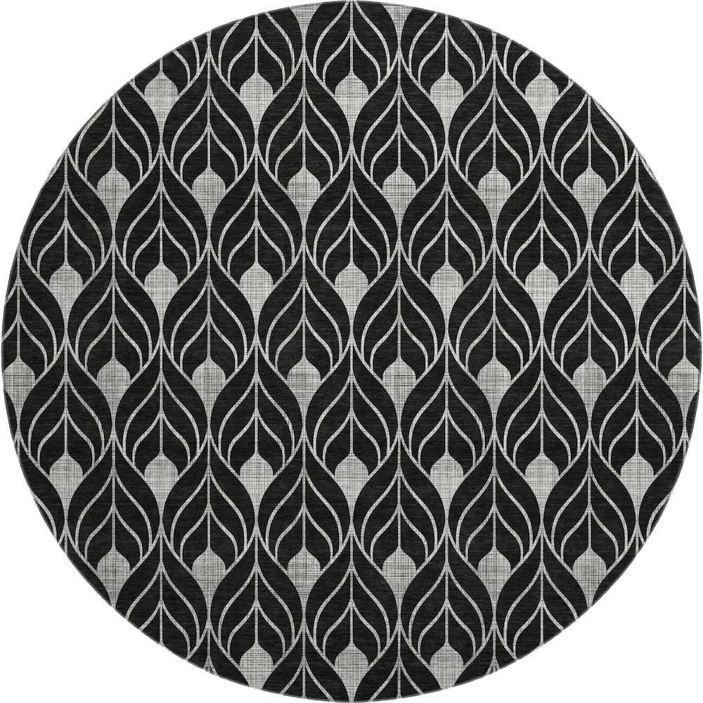 Premium Machine Washable Mayfield AMF931 Black 8' x 8' Round Rug. Picture 1