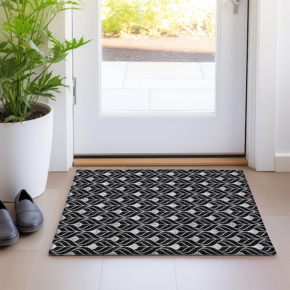 Premium Machine Washable Mayfield AMF931 Black 1'8" x 2'6" Rug. Picture 5