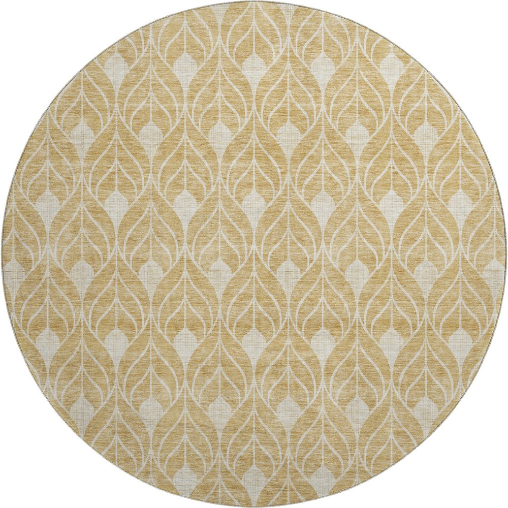 Premium Machine Washable Mayfield AMF931 Gold 8' x 8' Round Rug. Picture 1