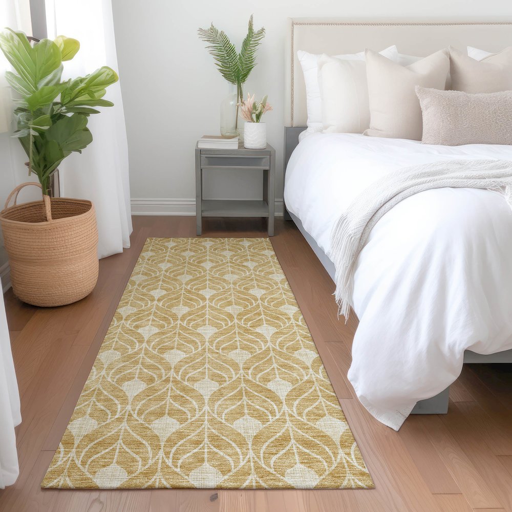 Premium Machine Washable Mayfield AMF931 Gold 2'3" x 7'6" Runner Rug. Picture 5