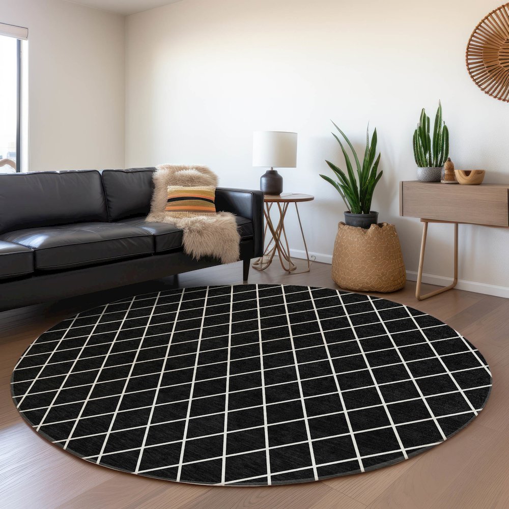 Premium Machine Washable Mayfield AMF932 Black 8' x 8' Round Rug. Picture 5