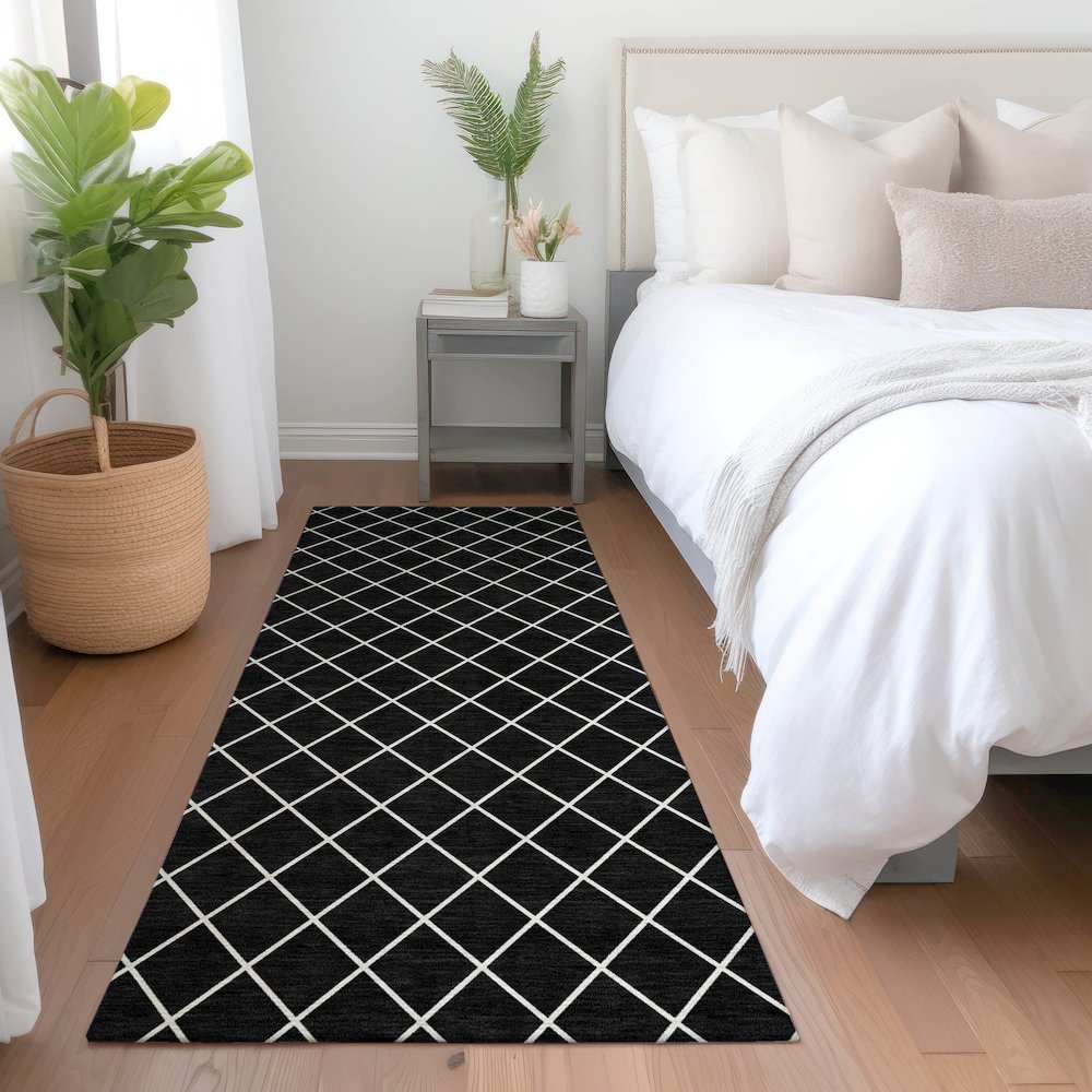 Premium Machine Washable Mayfield AMF932 Black 2'3" x 7'6" Runner Rug. Picture 5