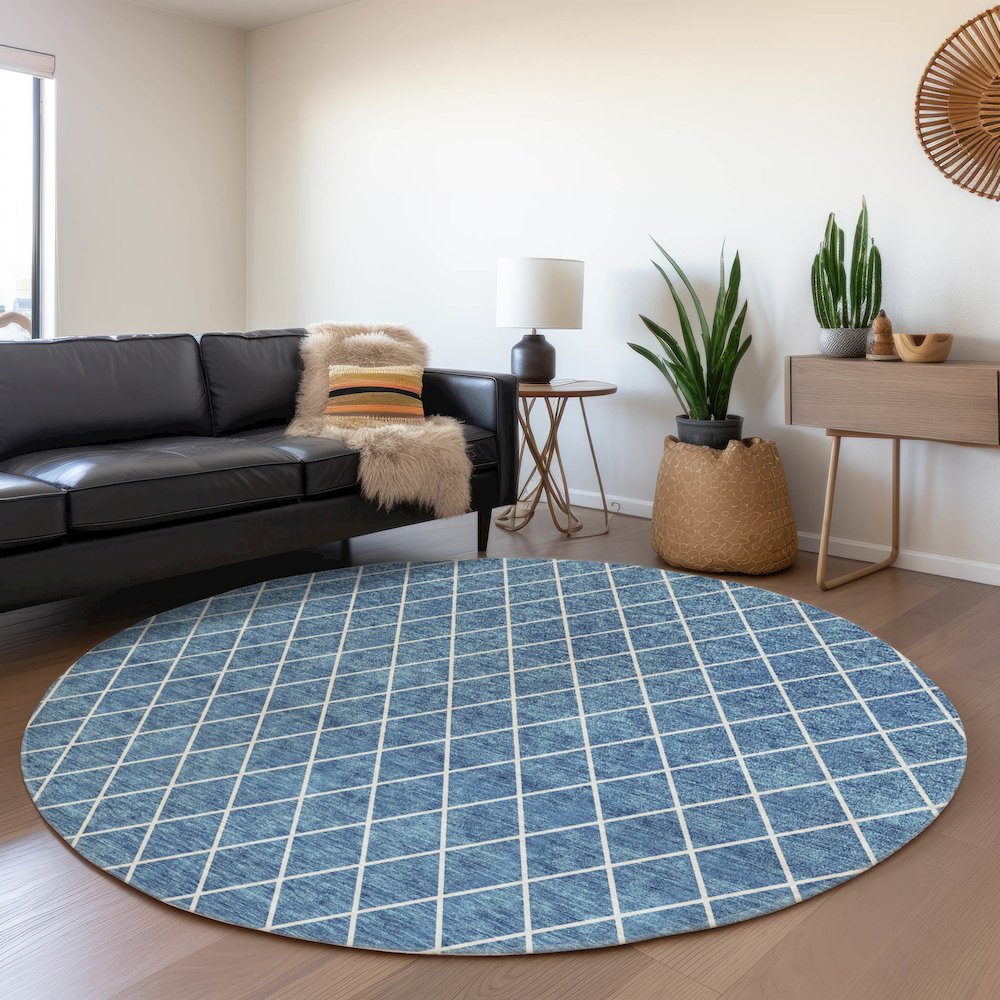 Premium Machine Washable Mayfield AMF932 Denim 8' x 8' Round Rug. Picture 5