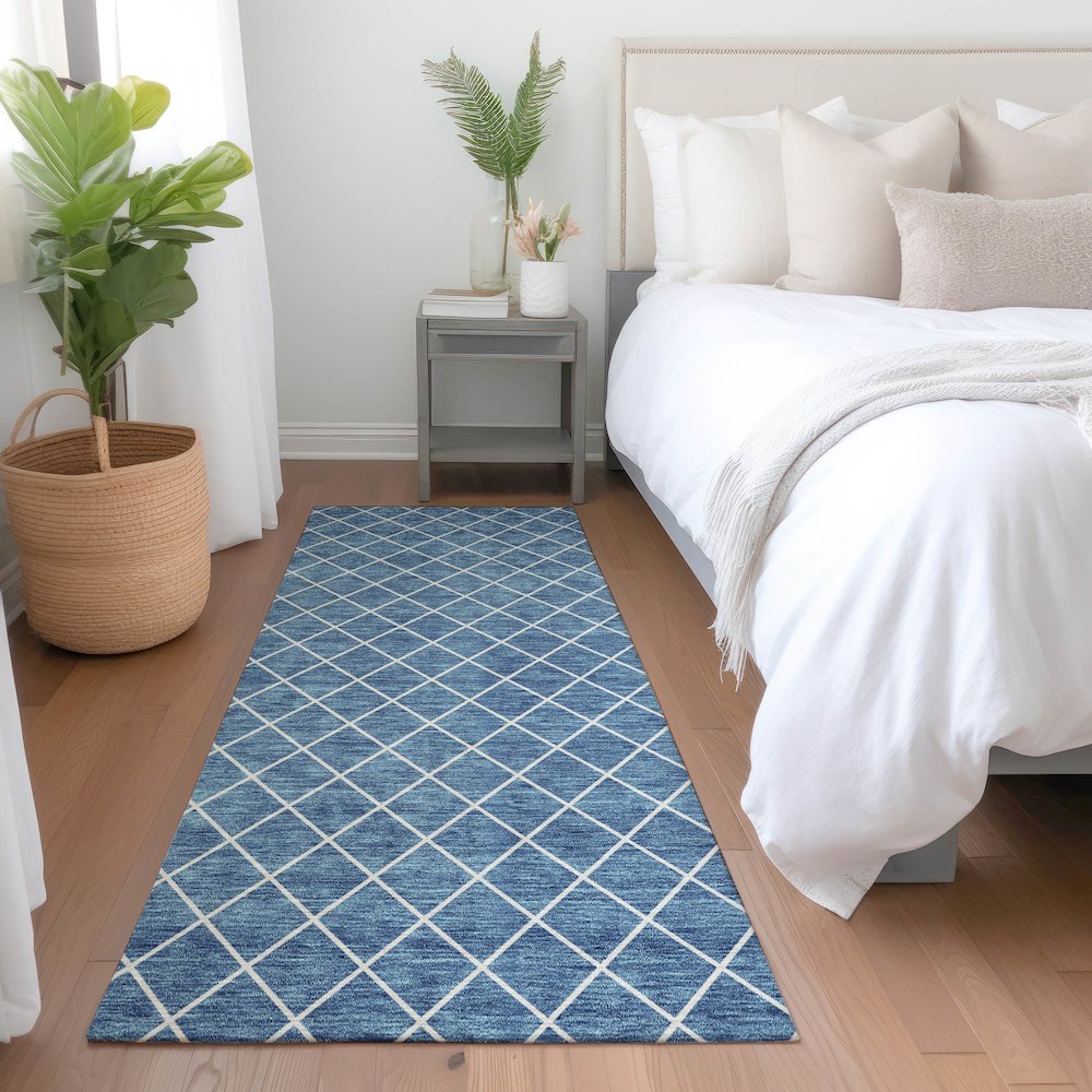 Premium Machine Washable Mayfield AMF932 Denim 2'3" x 7'6" Runner Rug. Picture 5