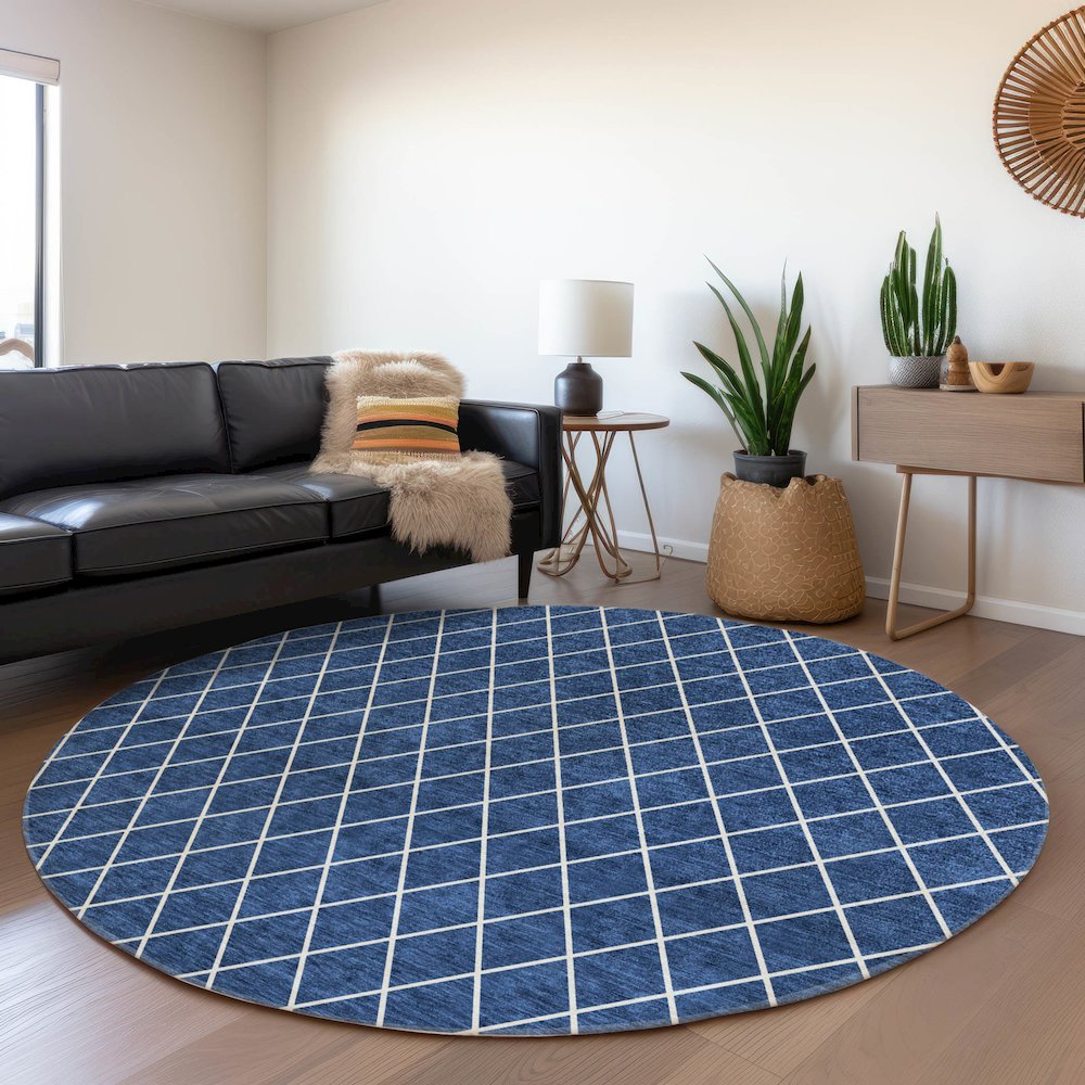 Premium Machine Washable Mayfield AMF932 Navy 8' x 8' Round Rug. Picture 5
