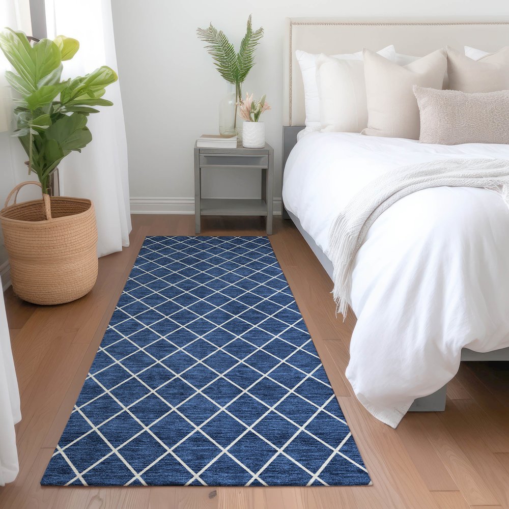 Premium Machine Washable Mayfield AMF932 Navy 2'3" x 7'6" Runner Rug. Picture 5