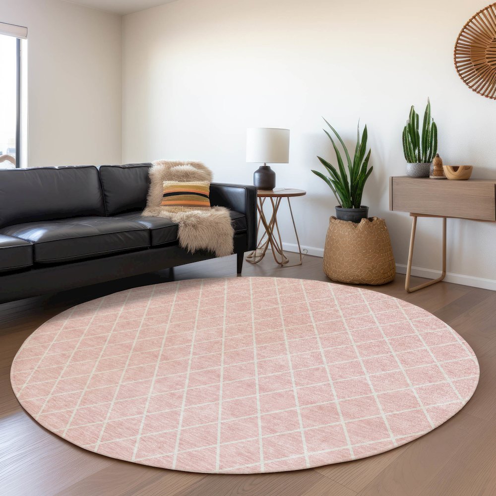 Premium Machine Washable Mayfield AMF932 Pink 8' x 8' Round Rug. Picture 5