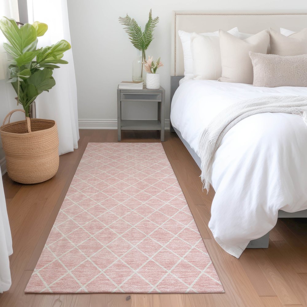 Premium Machine Washable Mayfield AMF932 Pink 2'3" x 7'6" Runner Rug. Picture 5