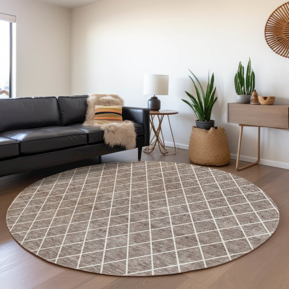 Premium Machine Washable Mayfield AMF932 Taupe 8' x 8' Round Rug. Picture 5