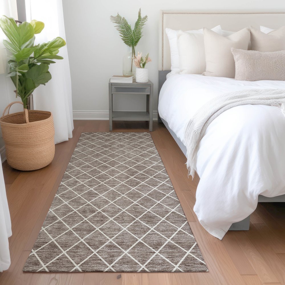 Premium Machine Washable Mayfield AMF932 Taupe 2'3" x 7'6" Runner Rug. Picture 5