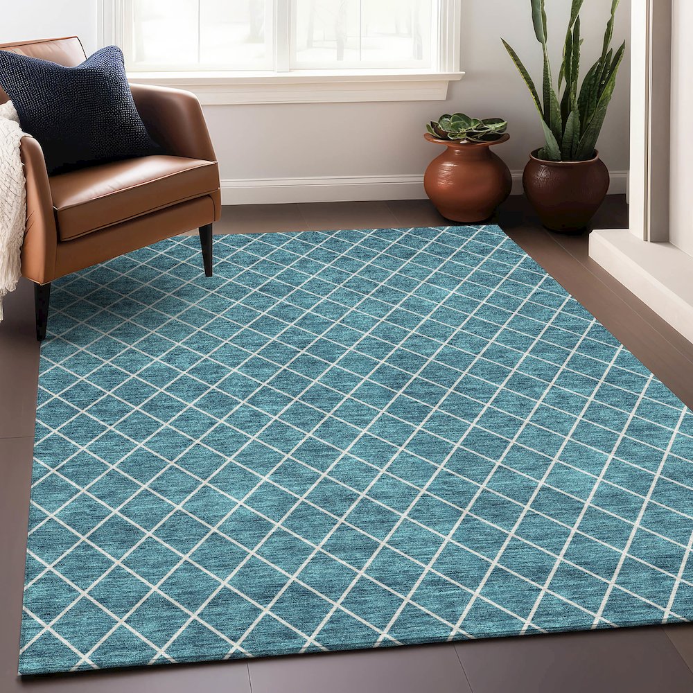 Premium Machine Washable Mayfield AMF932 Teal 2'6" x 3'10" Rug. Picture 5