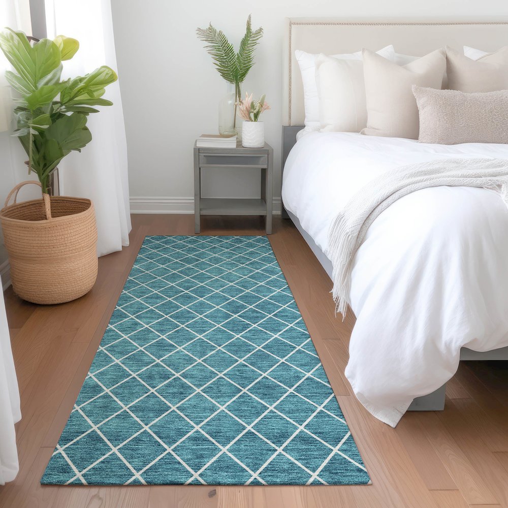 Premium Machine Washable Mayfield AMF932 Teal 2'3" x 7'6" Runner Rug. Picture 5