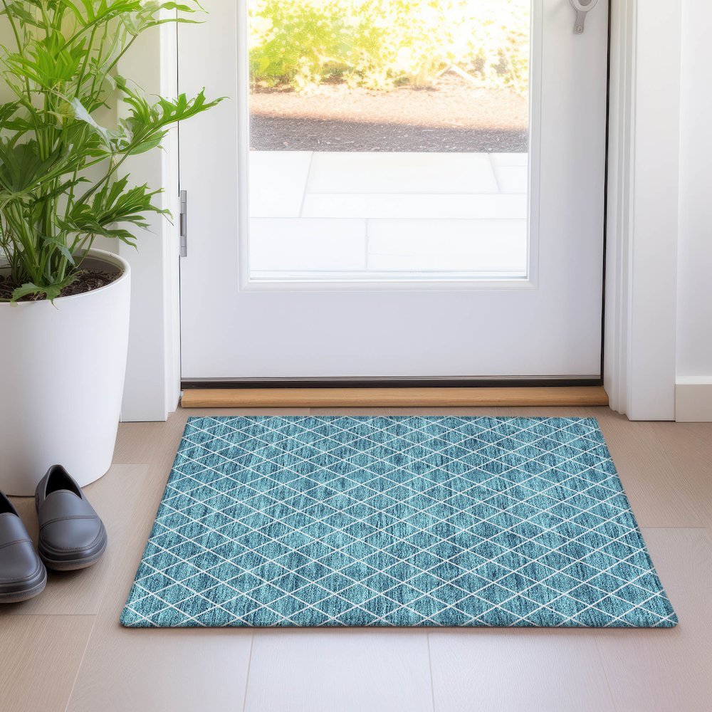 Premium Machine Washable Mayfield AMF932 Teal 1'8" x 2'6" Rug. Picture 5