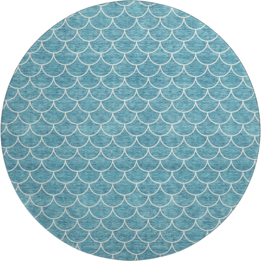 Premium Machine Washable Mayfield AMF933 Teal 8' x 8' Round Rug. Picture 1