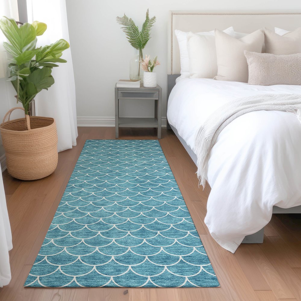 Premium Machine Washable Mayfield AMF933 Teal 2'3" x 7'6" Runner Rug. Picture 5