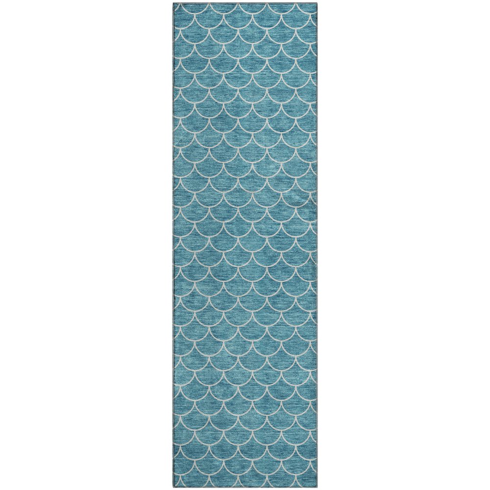 Premium Machine Washable Mayfield AMF933 Teal 2'3" x 7'6" Runner Rug. Picture 1