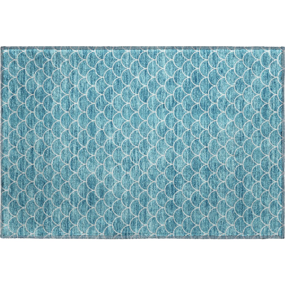 Premium Machine Washable Mayfield AMF933 Teal 1'8" x 2'6" Rug. Picture 1