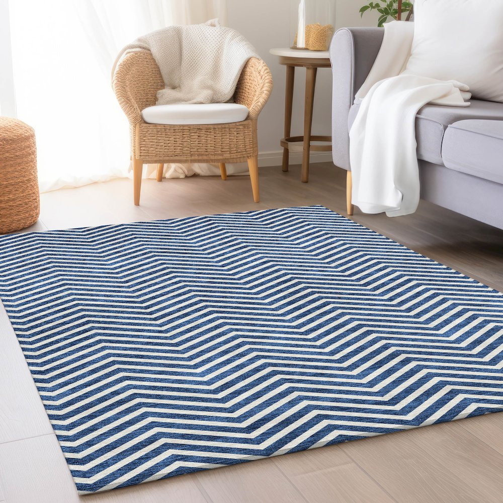 Premium Machine Washable Mayfield AMF934 Blue 2'6" x 3'10" Rug. Picture 5