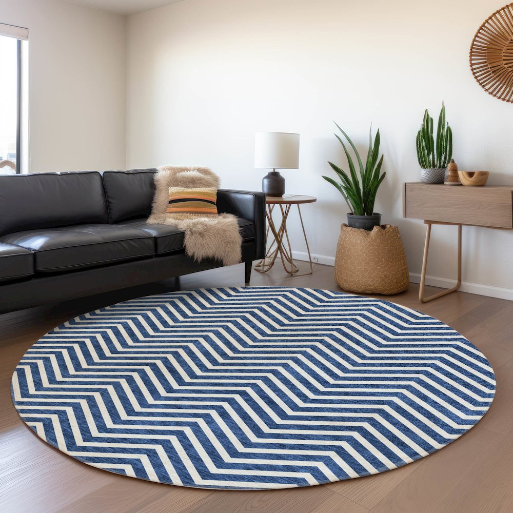 Premium Machine Washable Mayfield AMF934 Blue 8' x 8' Round Rug. Picture 5