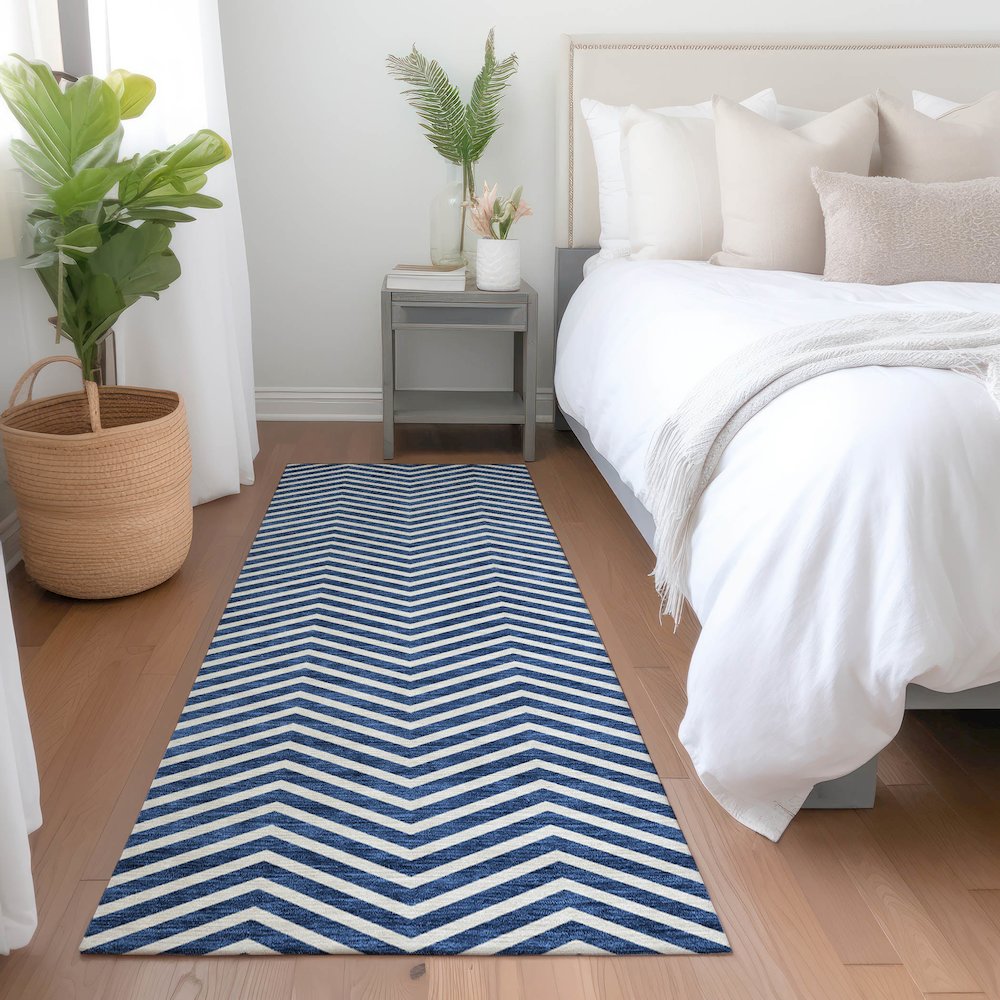 Premium Machine Washable Mayfield AMF934 Blue 2'3" x 7'6" Runner Rug. Picture 5