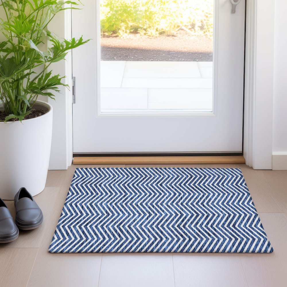 Premium Machine Washable Mayfield AMF934 Blue 1'8" x 2'6" Rug. Picture 5