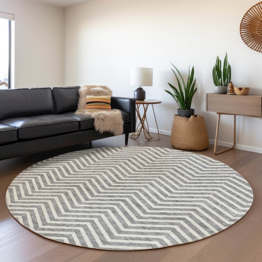 Premium Machine Washable Mayfield AMF934 Gray 8' x 8' Round Rug. Picture 5