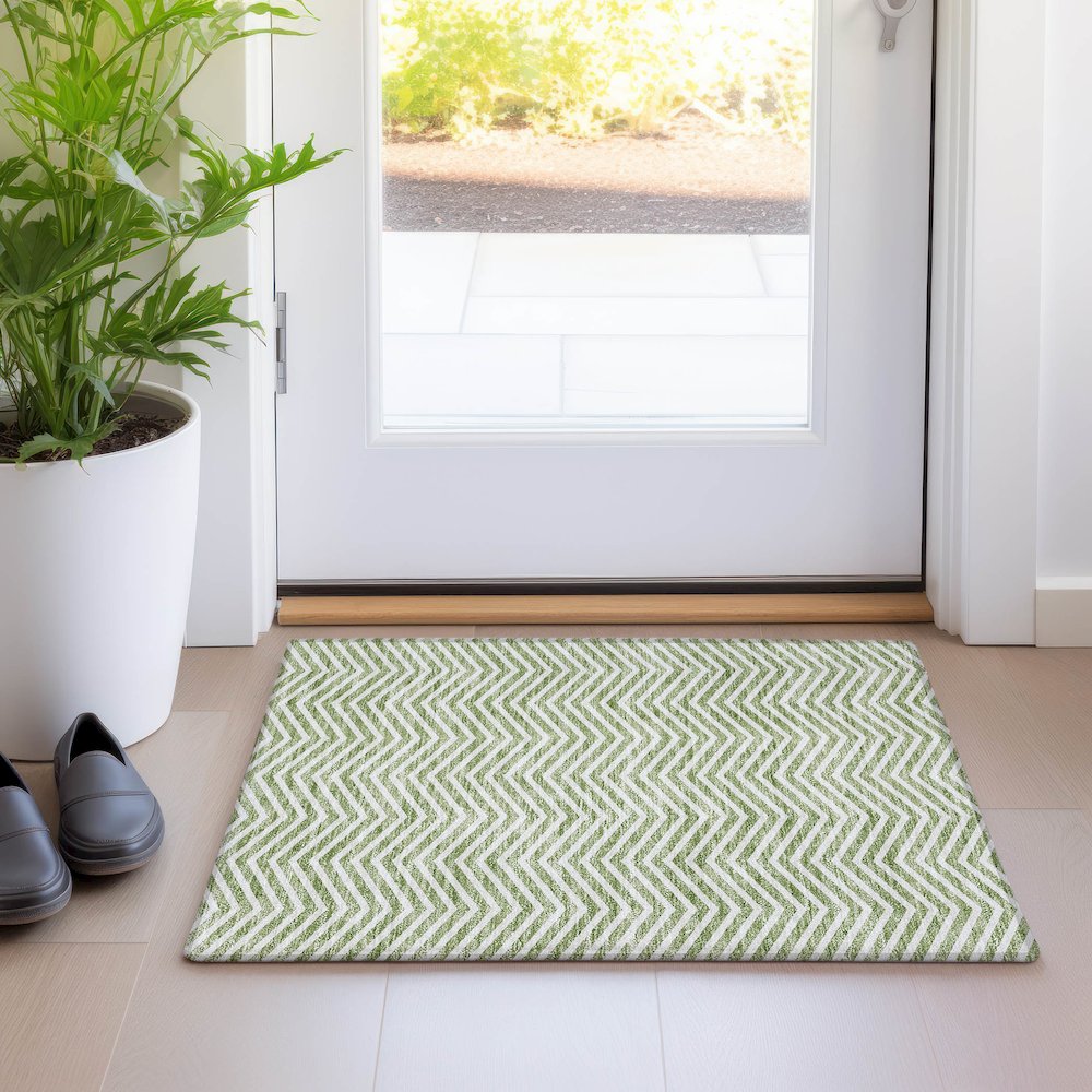 Premium Machine Washable Mayfield AMF934 Green 1'8" x 2'6" Rug. Picture 5