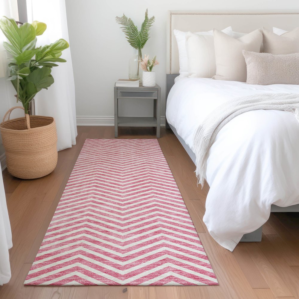 Premium Machine Washable Mayfield AMF934 Pink 2'3" x 7'6" Runner Rug. Picture 5
