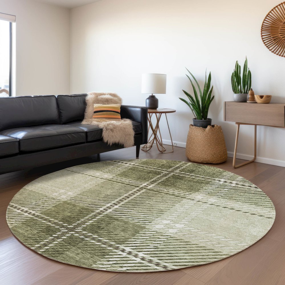 Premium Machine Washable Mayfield AMF935 Aloe 8' x 8' Round Rug. Picture 5