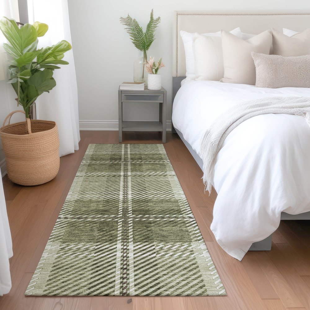 Premium Machine Washable Mayfield AMF935 Aloe 2'3" x 7'6" Runner Rug. Picture 5