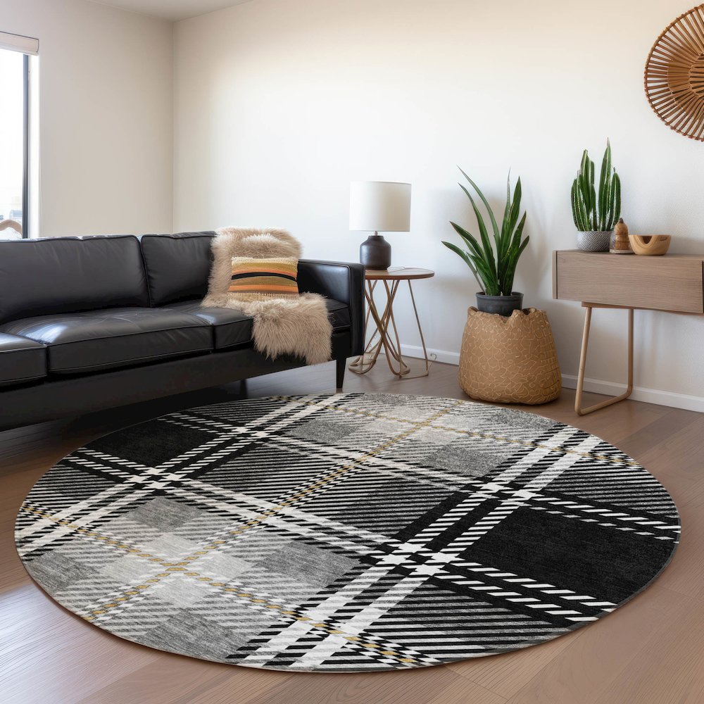 Premium Machine Washable Mayfield AMF935 Black 8' x 8' Round Rug. Picture 5