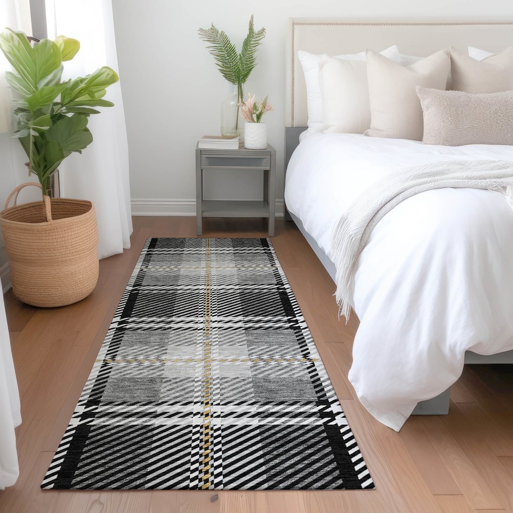 Premium Machine Washable Mayfield AMF935 Black 2'3" x 7'6" Runner Rug. Picture 5