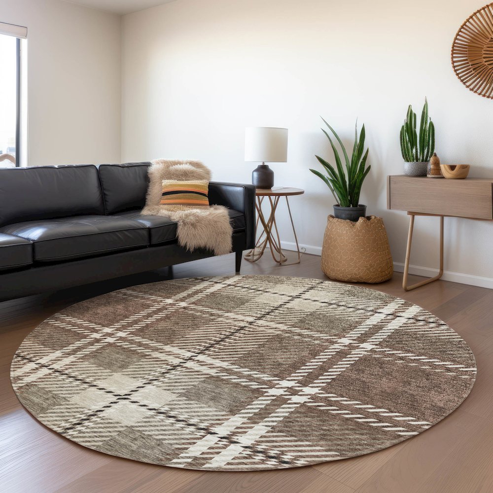Premium Machine Washable Mayfield AMF935 Brown 8' x 8' Round Rug. Picture 5