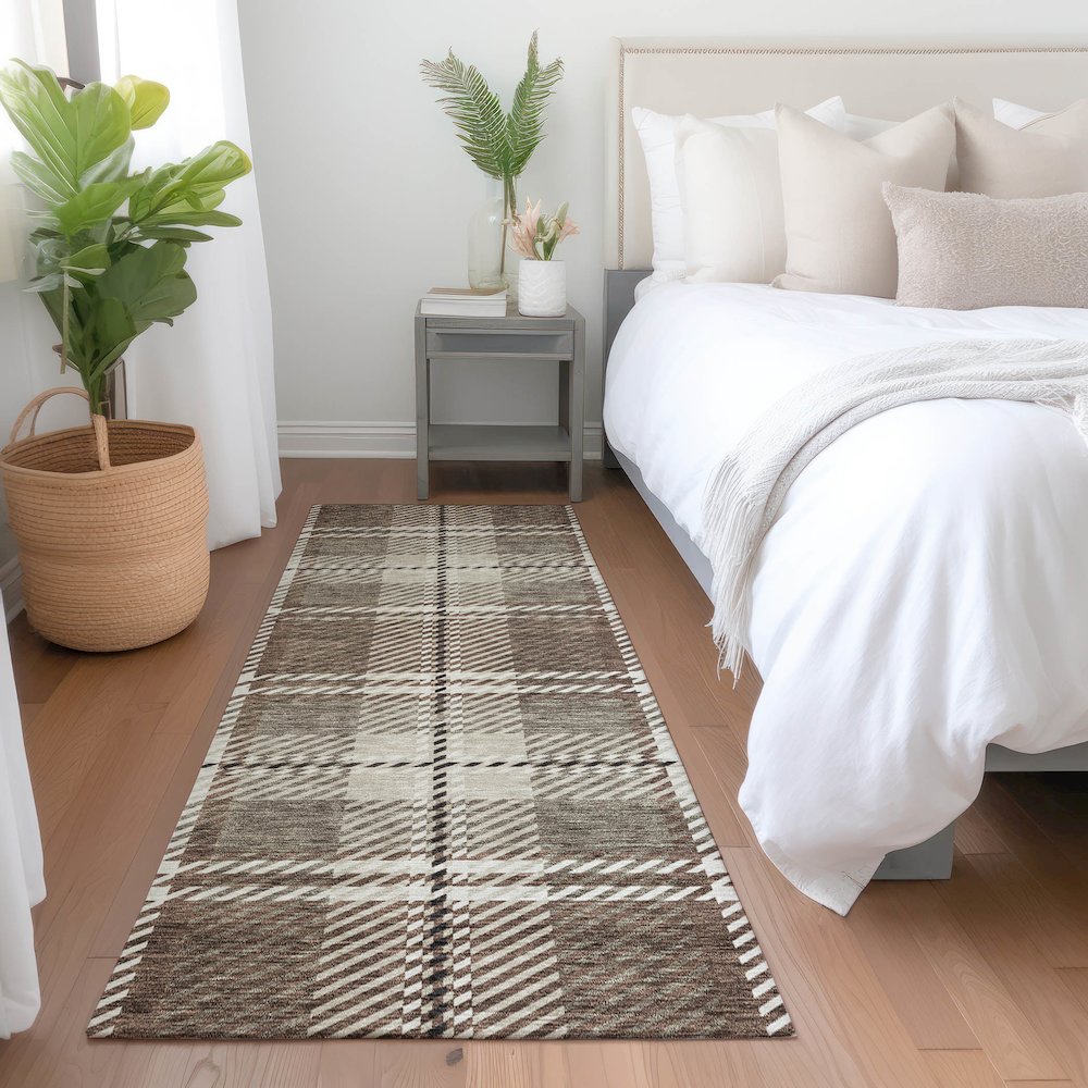 Premium Machine Washable Mayfield AMF935 Brown 2'3" x 7'6" Runner Rug. Picture 5