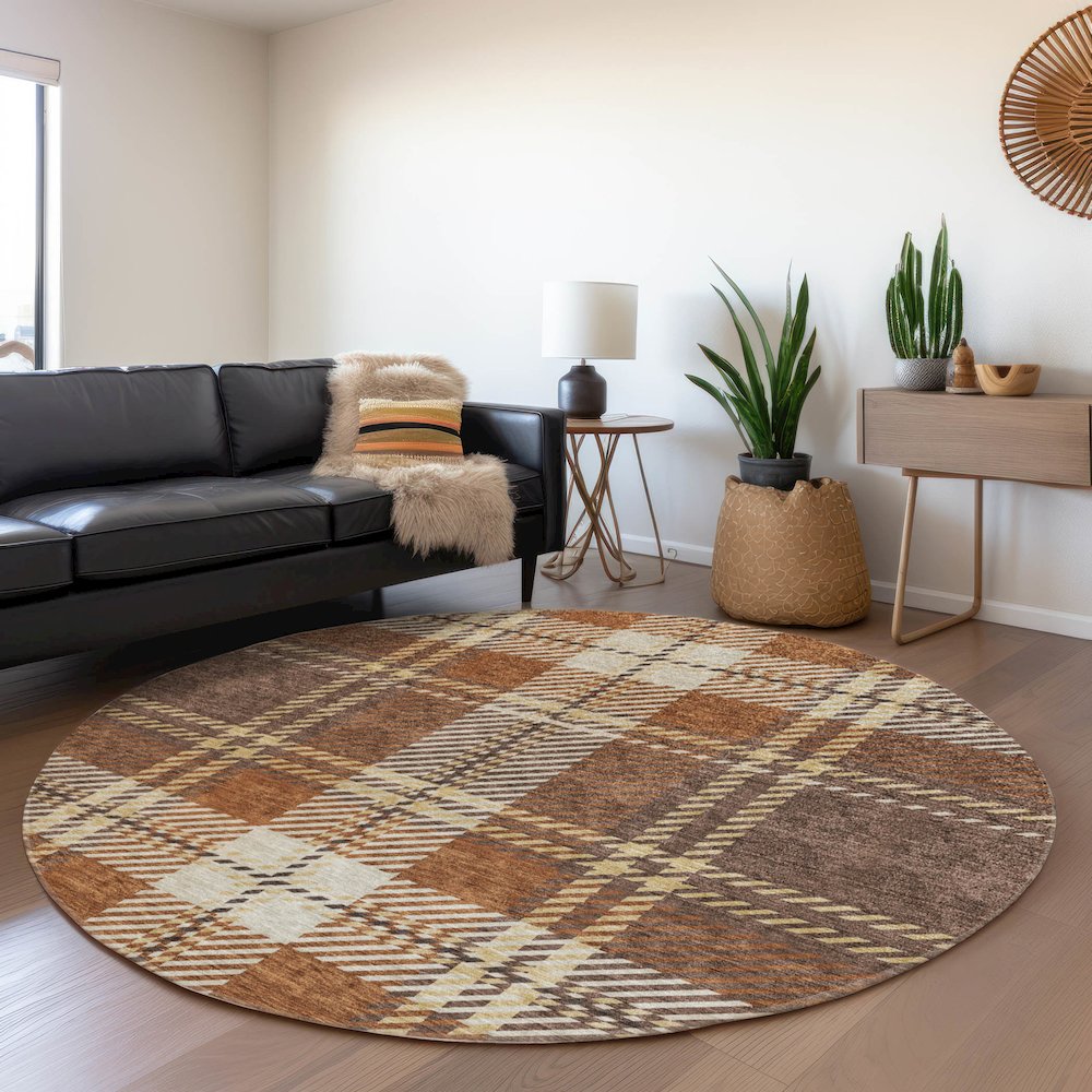 Premium Machine Washable Mayfield AMF935 Chocolate 8' x 8' Round Rug. Picture 5